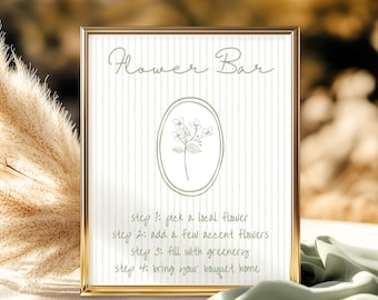 Flower Bar Sign, Wildflower Bouquet Bar Print Template, Floral Bridal Shower Sign, Flower Bar Cart Poster, Floral Bloom Bar Sign