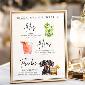His and Hers Drink Sign, Dog Signature Drink Sign, Signature Drink Menu with Dog, Dog Signature Cocktail Sign, Minimalist Wedding Bar Sign