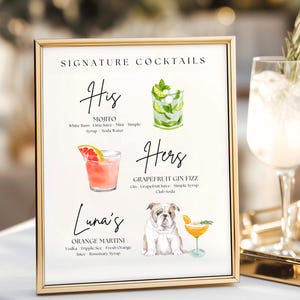 His and Hers Drink Sign, Dog Signature Drink Sign, Signature Drink Menu with Dog, Dog Signature Cocktail Sign, Minimalist Wedding Bar Sign