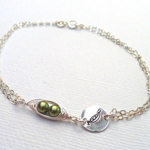 Peas in a pod Bracelet,Two Peas In A Pod Sterling Silver Bracelet,Hand Stamped Bracelet,Layering Bracelet,friendship bracelet,sister gift image 1