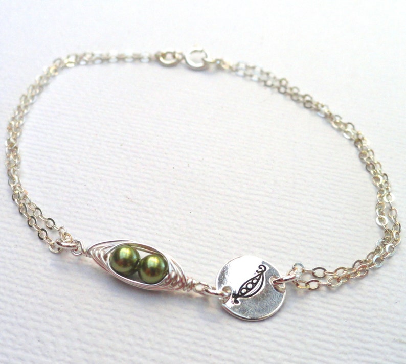 Peas in a pod Bracelet,Two Peas In A Pod Sterling Silver Bracelet,Hand Stamped Bracelet,Layering Bracelet,friendship bracelet,sister gift image 1