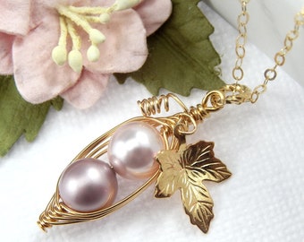 Two Pink Peas in a Pod Necklace,2 Peas in the Pod Necklace