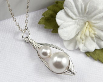 Mother And Child Necklace,Mothers Necklace,Grandma Gift,Choose Your Color Pearl