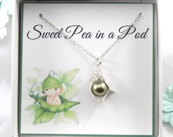 Pea Pod Necklace,One Pea In A Pod Necklace,Sterling Silver Necklace. New baby, Friendship Necklace, Sisters, Shower Gift Choose Your Colors