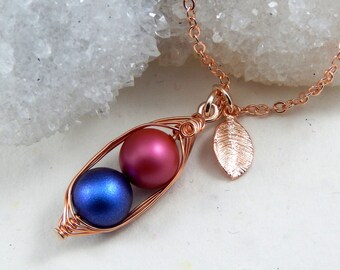 Rose Gold Two Peas In A Pod Necklace,Peas In A Pod Necklace,Two Peas In A Pod Necklace,Personalized Peapod Pendant Necklace,