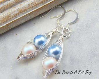 Two Peas In A Pod Earrings,Peas in a pod Earrings,Mother And Son, Mother And Daughter, Mother And Child, Choose Your Color Pearls