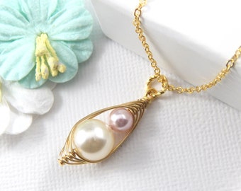 Mother And Daughter Necklace,Mother And Daughter Pea pod Necklace,Two Peas In A Pod Necklace,Mother And Daughter Jewellery