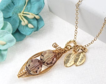 Personalized Two Crystal Peas In A Pod Necklace, 2 Peas in a Pod Necklace
