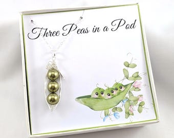 Three Peas In A Pod Necklace,Three Sisters Pea Pod Necklace,Mother of Three Peas in a Pod Necklace