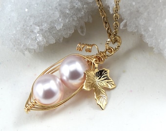 Two Peas in a Pod Necklace,Two Pink Peas in a Pod Necklace,Sisters Pea Pod Jewelry