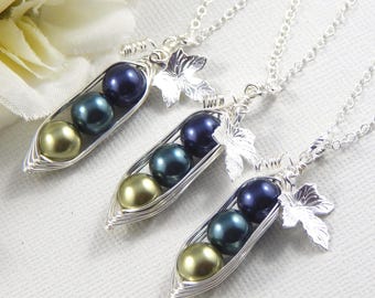 Set of 3 Peas in a pod Necklaces,Three Peas In A Pod Necklace Set,Best Friends Necklace Set of 3,Sisters Necklaces Set of 3