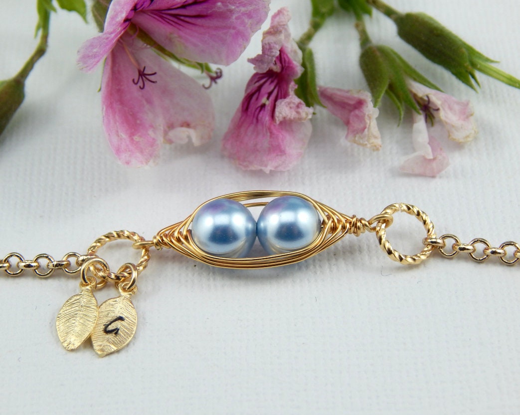 Pea pod bracelet two peas in a pod bracelet mothers Etsy