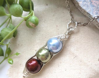 Three Peas In A Pod Birthstone Necklace,3 Peas In A Pod Necklace,Three Peas In A Pod Jewelry,Mother Of Three Gift