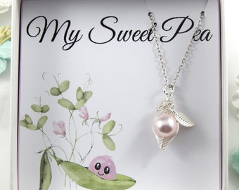 Pink Sweet Pea in a Pod Necklace,Pea Pod Necklace,1 Pea In A pod Necklace,Mother Of One Necklace,Only Child Necklace