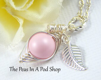 1 Pea In A Pod Necklace,Sweet Pea in A Pod,Only Child Necklace,Choose Your Color Pearl