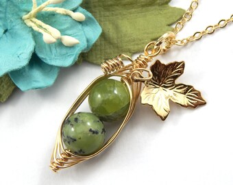 2 Peas in a Pod Necklace, Two Peas in a Pod Gemstone Necklace,Peapod Jewellery,Sisters Necklace