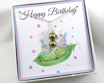 Two Peas in a Pod Necklace,2 Peas in a Pod Birthday Necklace,Two Peas in a Pod Birthday Gift