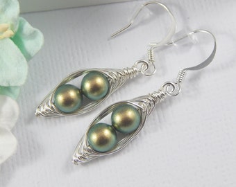 Two Peas In A Pod Silver Earrings You Choose The Color.