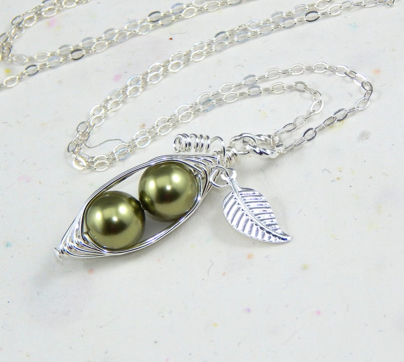Two Peas In A Pod Necklace,Two Peas In A Pod,Green Peas In A Pod Necklace,Pea Pod Jewelry,Best Friend Necklace,Sisters Necklace image 2