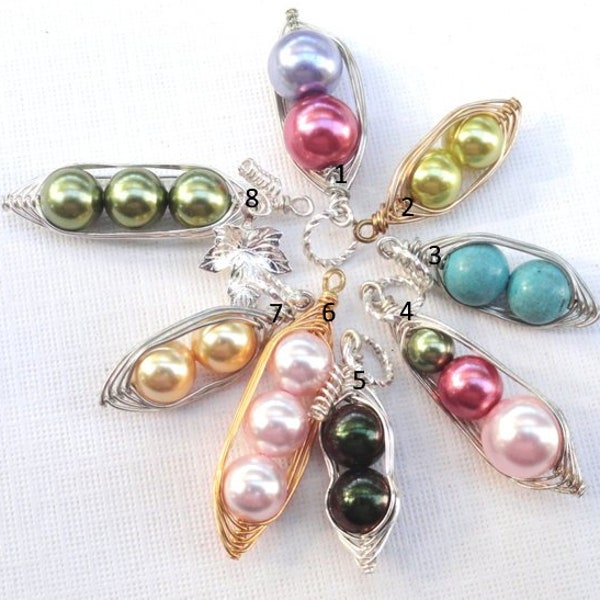 Peapod Pendant Only -  1 , 2 ,3 or 4 Peas In A Pod Choose Your Color And Metal