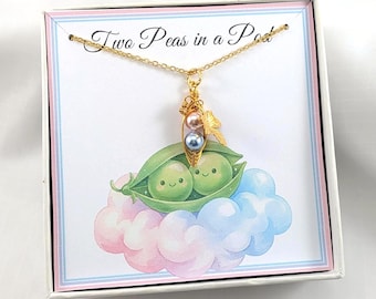 Petite Two Peas in a Pod Necklace,Mother of Boy and Girl Peas in a Pod Necklace,Two peas in a Pod Necklace
