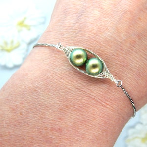 Two Peas in a Pod friendship bracelet,2 Peas In A Pod Silver Bracelet,Gift For Mom of 2,Grandma of 2,Best Friend Gift,Sister Gift,Twin Gift image 2