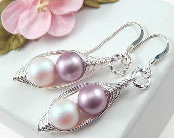 Two Peas In A Pod Earrings,Peas in a pod Earrings,Mother And Daughter,Mother And Child, Choose Your Color Pearls