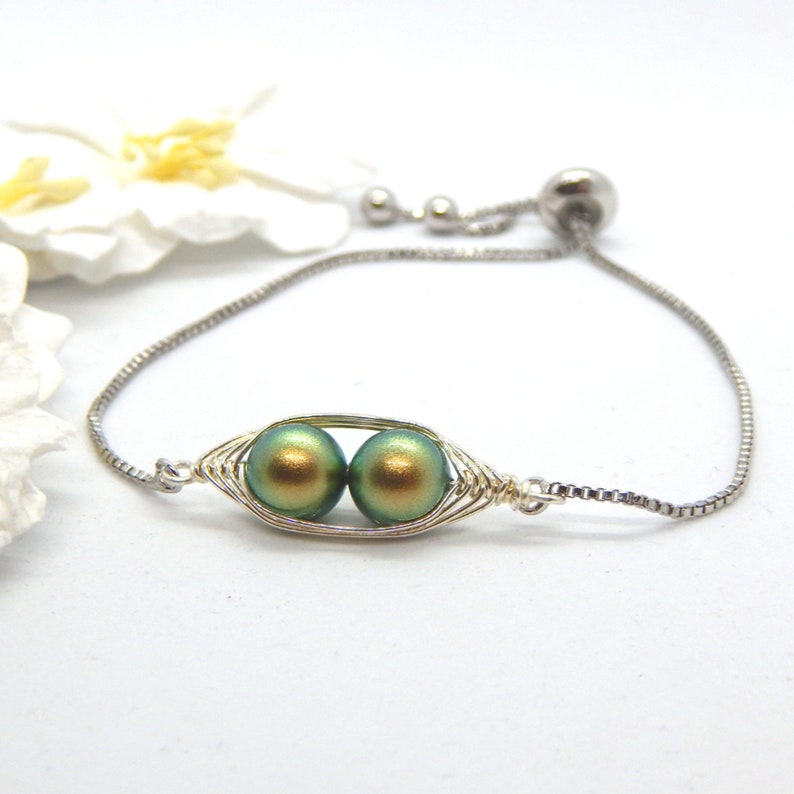 Two Peas in a Pod friendship bracelet,2 Peas In A Pod Silver Bracelet,Gift For Mom of 2,Grandma of 2,Best Friend Gift,Sister Gift,Twin Gift image 1