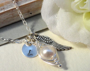 Remembrance Peapod Necklace Angel Wing Peapod Memorial Necklace Miscarriage  Infant Loss  Sterling Silver