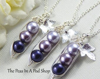 Peas in a pod, Set of 3,  Three Peas In A Pod Necklaces,  best friends necklace set