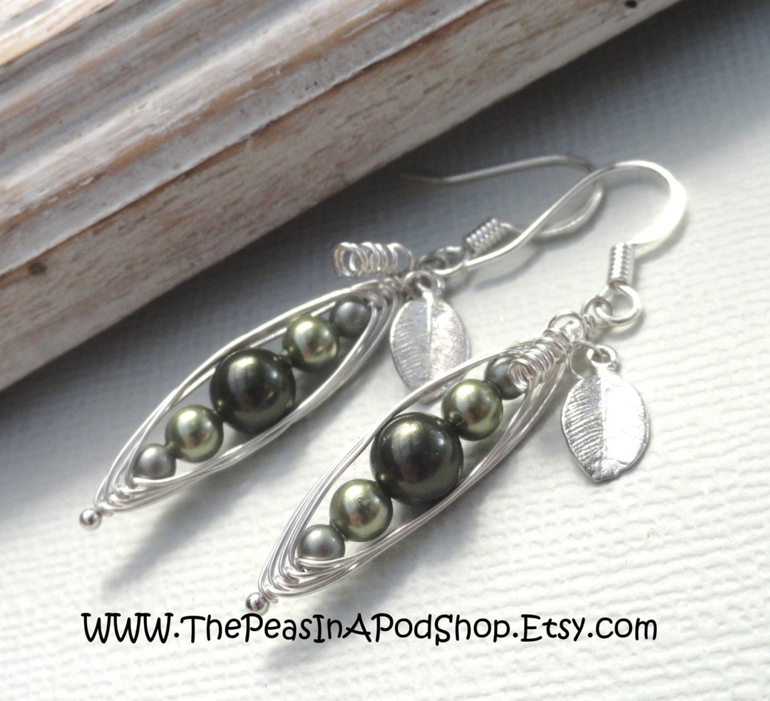 Five Peas in a Pod Earrings,peas in a Pod, Pea Pod Earrings,silver