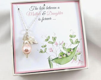 Mother and Daughter Pea Pod Necklace,Two Peas in a Pod Necklace, Mother Jewellery