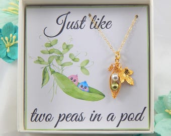 Two Peas In A Pod Birthstone Necklace,Pea Pod Necklace,Birthday Gift