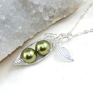 Two Peas In A Pod Necklace,Two Peas In A Pod,Green Peas In A Pod Necklace,Pea Pod Jewelry,Best Friend Necklace,Sisters Necklace image 1