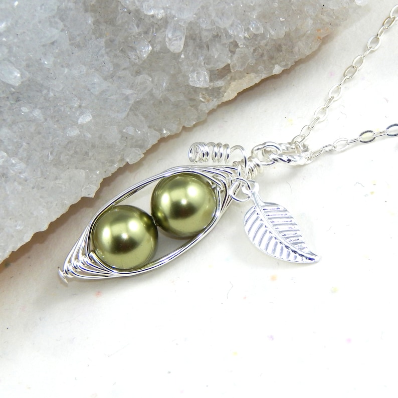 Two Peas In A Pod Necklace,Two Peas In A Pod,Green Peas In A Pod Necklace,Pea Pod Jewelry,Best Friend Necklace,Sisters Necklace image 1