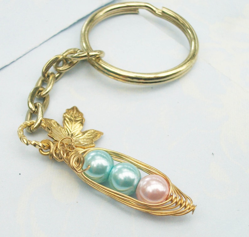 Peas in a Pod Keychain Choose Your Style Pearl Color and Etsy