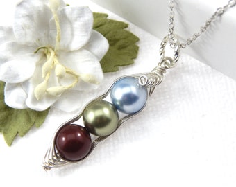 Three Peas In A Pod Necklace,Three Peas In A Pod Birthstone Necklace,Birthstone Jewelry,Birthday Gift,Peapod Birthstone Jewelry