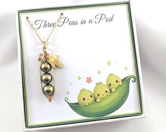 3 Green Peas In a Pod Necklace,Three Peas in a Pod Necklace,3 Iridescent Green Peas in a Pod Necklace, 3 Friend Necklace,3 Sisters Necklace