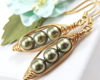 Three Peas In A Pod Earrings,Three Peas in a Pod Silver Earrings,Three Peas in a Pod Gold Earrings