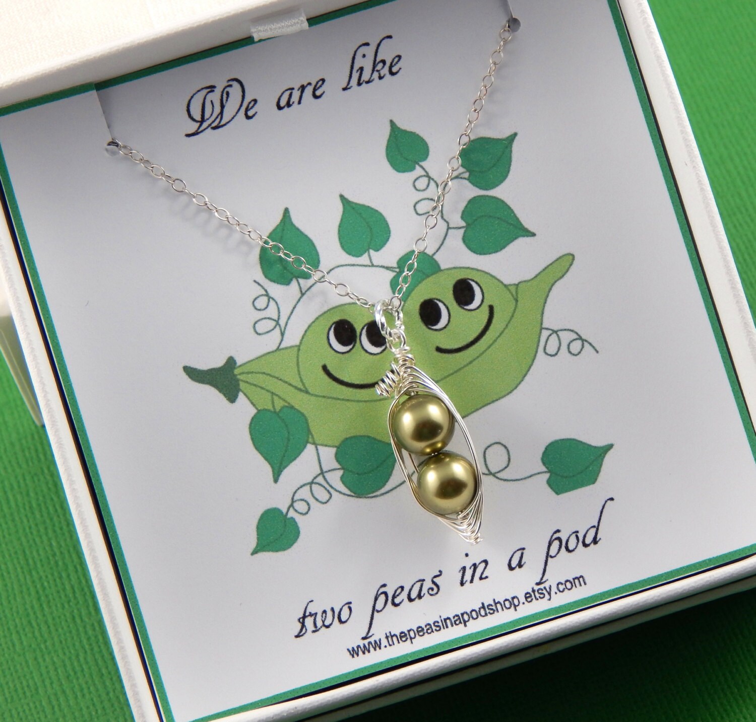 Two Green Peas In A Pod Gift Box With A Sterling Silver Etsy