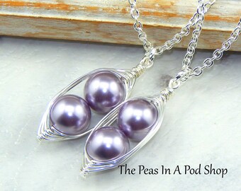 Set of two peas in a pod necklaces, best friends necklace set, sisters necklace,Choose Your Pearl Color