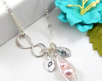 Silver Infinity Peas in Pod,Mother and Child Infinity Pea Pod Necklace,Personalized Infinity Pea Pod,Mother Gift,Sister Gift,Friend Gift.