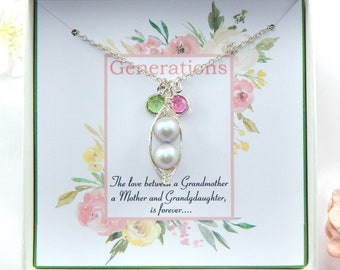 Grandmother's Personalized Pea Pod Necklace With Birthstones,Peas in a Pod Necklace for Grandmother,Grandma Pea Pod Necklace from Children