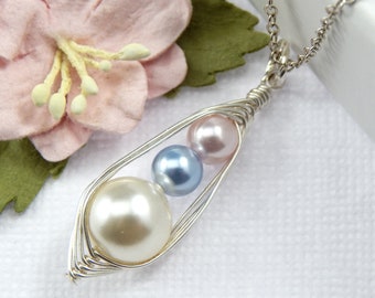 Handcrafted Pearl 'Three Peas in a Pod' Necklace, Family Jewelry