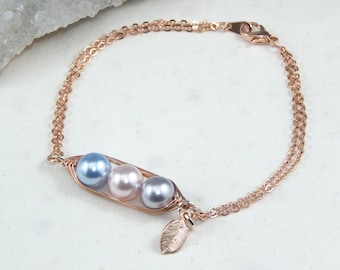 3 Peas In A Pod Bracelet,Three Peas In A Pod Bracelet,Rose Gold Pea Pod Bracelet,Personalized Three Peas In A Pod Bracelet