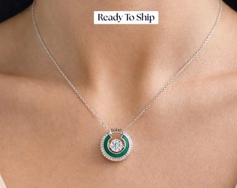 Dancing Diamond Necklace, Moissanite Halo Pendant, 925 Sterling Silver Necklace with Enamel, Thank You Mom Gift