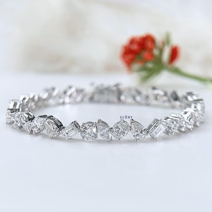 Multi-vorm lab-gegroeide diamanten tennisarmband, 14 kt witgouden bruids bruiloft armband, gemengde vorm diamant luxe armband, bruid als cadeau