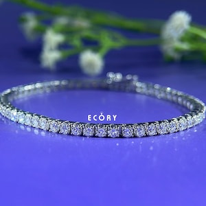 2.50 MM Round Brilliant Cut Lab Diamond Tennis Bracelet / 14K Solid Gold Diamond Bracelet / D-E Color VVS Clarity Diamond / Handmade Jewelry
