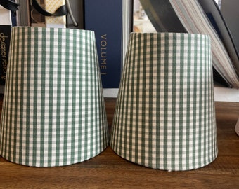 Pair of small lampshades, green check