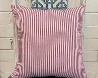 40cm x 40cm pink ticking stripe cushion cover